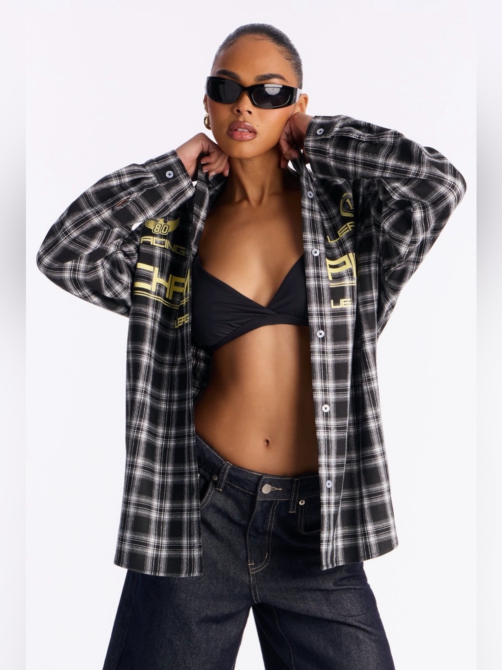 Racing Champion Plaid Long Sleeve Shirt - Black/Yellow